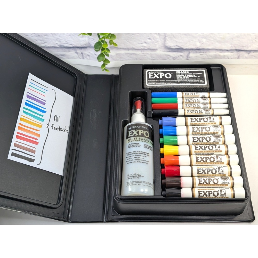 RARE LOT๐จVtg Expo Dry Erase System Markers Set Case USA Rainbow Colors *Smells*